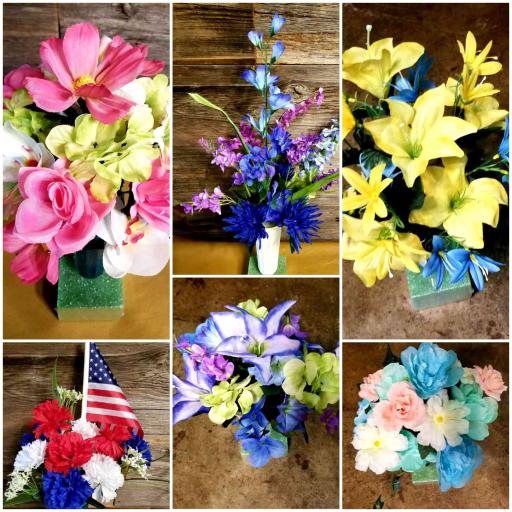 Various silk flower arrangements for Memorial Day