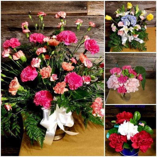 Various fresh flower arrangements for Memorial Day. Available by special request only.